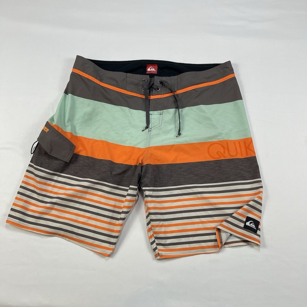 Quicksilver Striped  Gray Orange Boardshorts Swim Trunks Men's Size 38